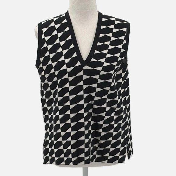 Derek Lam New York V Neck Geometric Print Italian Yarn Sweater Vest - Medium - Picture 1 of 8